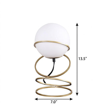 14" Gold Metal Geo Spiral Bedside Lamp With White Globe Shade