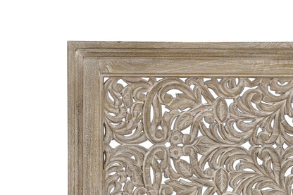 Gray Carved Scrollwork Distressed Solid Wood Queen Bed Frame