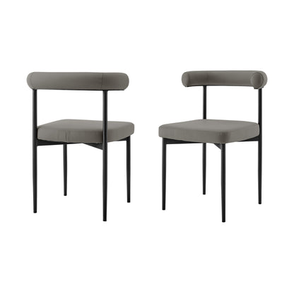 Set of Two Gray And Black Upholstered Faux Leather Open Back Dining Side Chairs