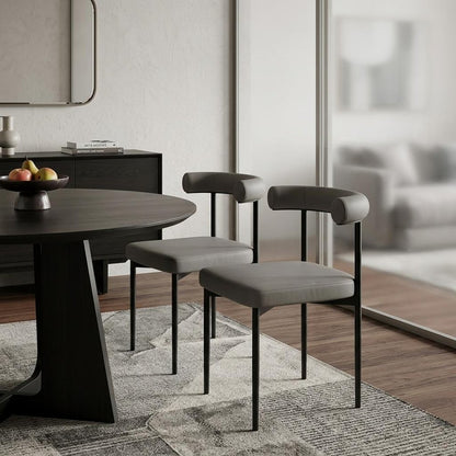 Set of Two Gray And Black Upholstered Faux Leather Open Back Dining Side Chairs