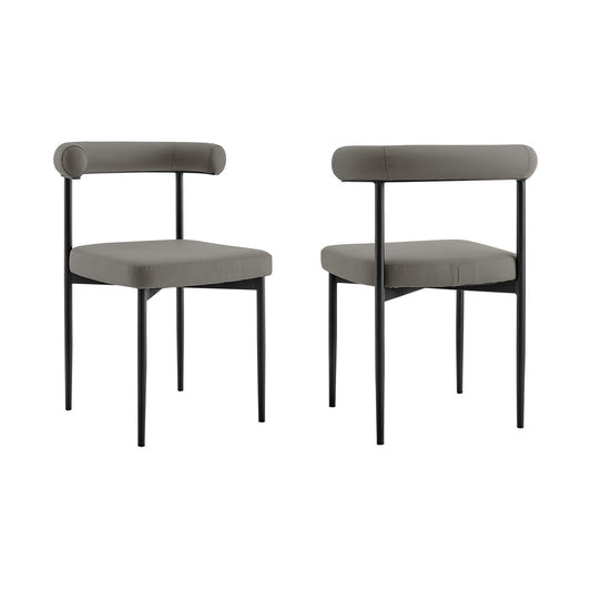 Set of Two Gray And Black Upholstered Faux Leather Open Back Dining Side Chairs