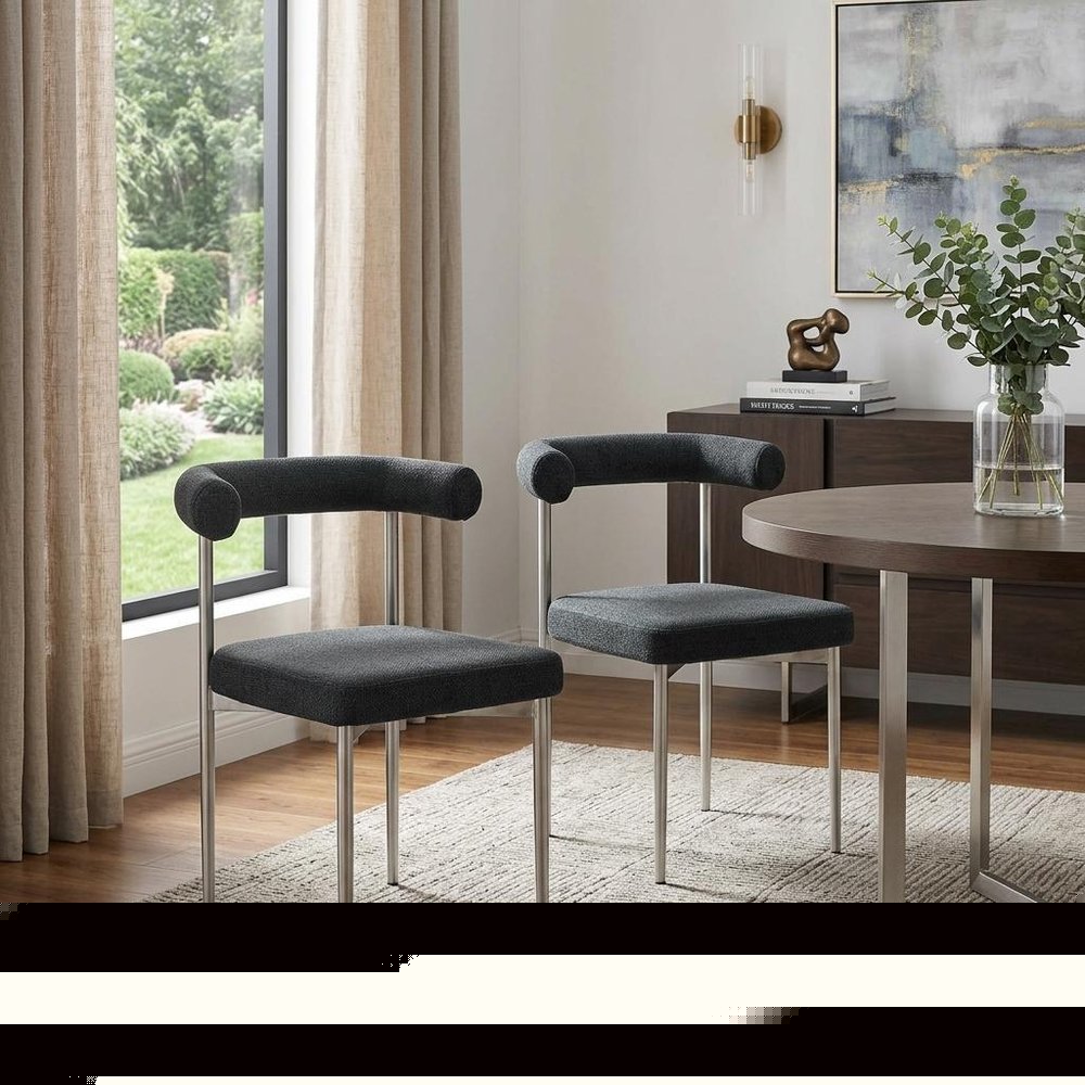 Set of Two Gray And Silver Upholstered Polyester Open Back Dining Side Chairs