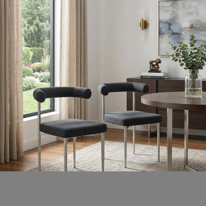 Set of Two Gray And Silver Upholstered Polyester Open Back Dining Side Chairs