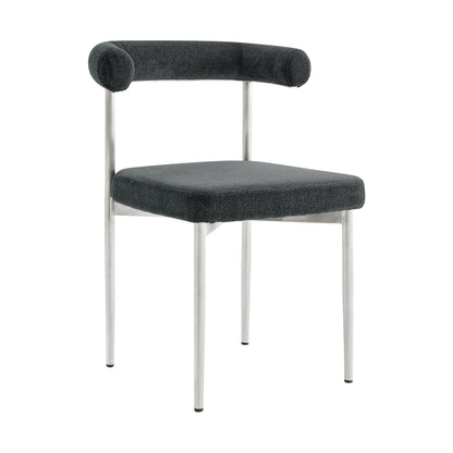 Set of Two Gray And Silver Upholstered Polyester Open Back Dining Side Chairs