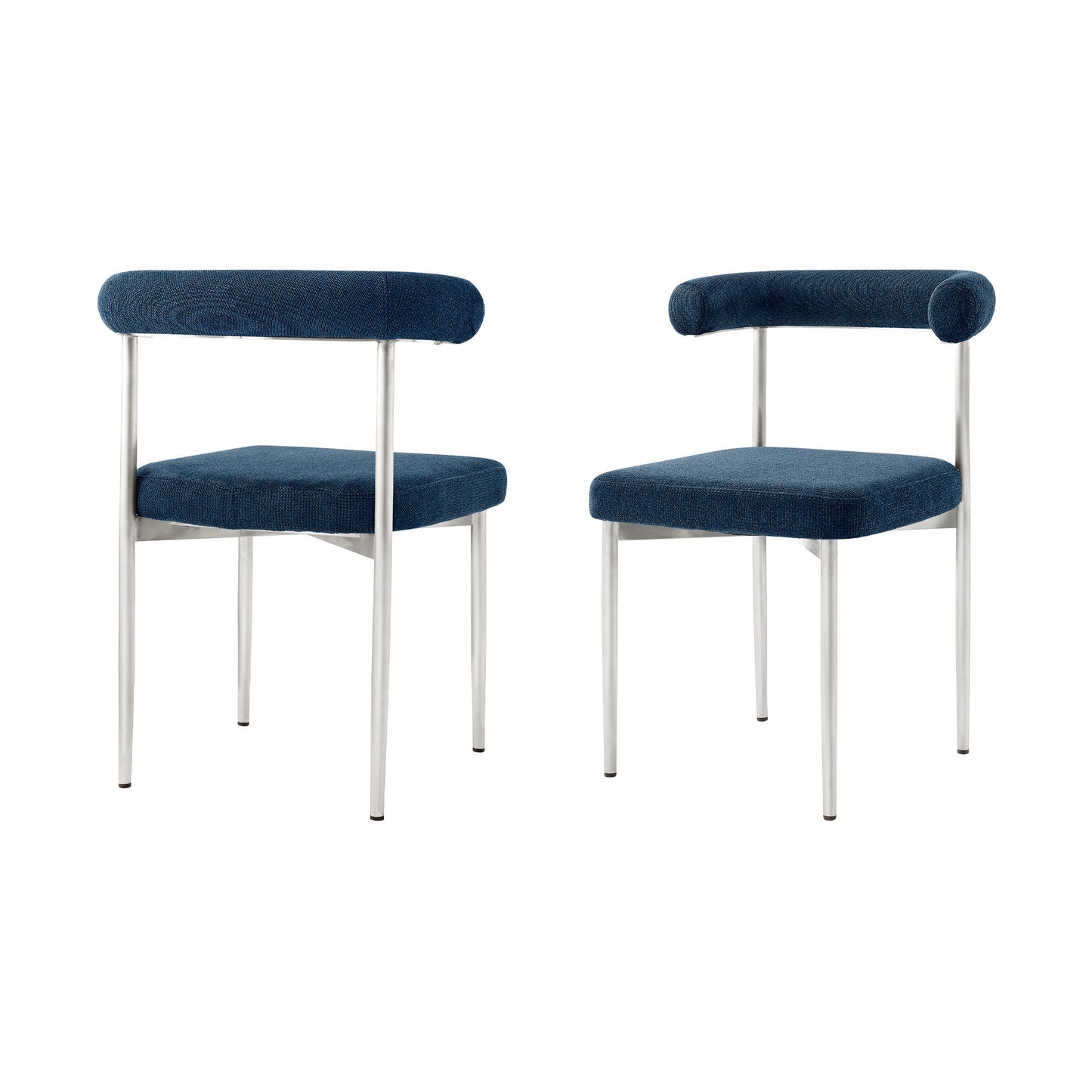 Set of Two Blue And Silver Upholstered Polyester Open Back Dining Side Chairs