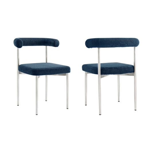 Set of Two Blue And Silver Upholstered Polyester Open Back Dining Side Chairs