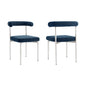 Set of Two Blue And Silver Upholstered Polyester Open Back Dining Side Chairs