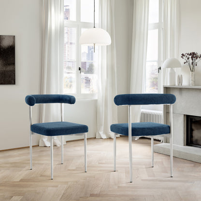 Set of Two Blue And Silver Upholstered Polyester Open Back Dining Side Chairs