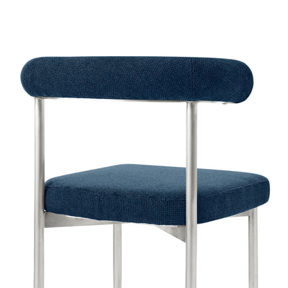 Set of Two Blue And Silver Upholstered Polyester Open Back Dining Side Chairs