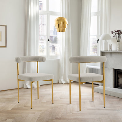 Set of Two Gray And Gold Upholstered Polyester Open Back Dining Side Chairs