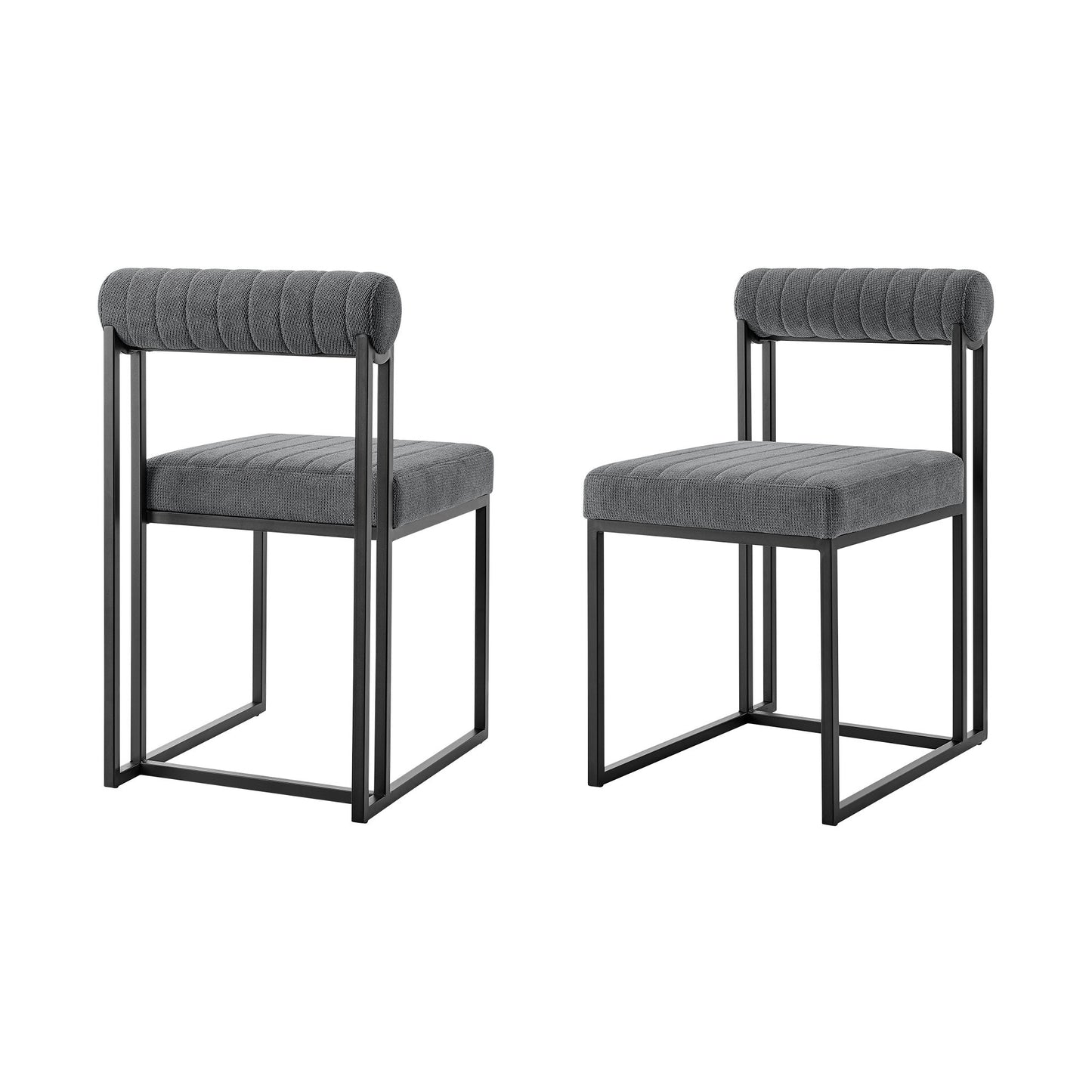 Set of Two Gray And Black Upholstered Polyester Open Back Dining Side Chairs