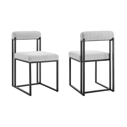 Set of Two Gray And Black Upholstered Polyester Open Back Dining Side Chairs