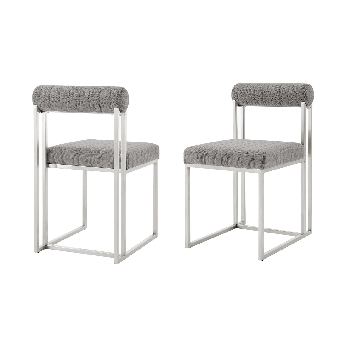 Set of Two Gray And Silver Upholstered Polyester Open Back Dining Side Chairs