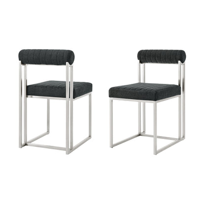 Set of Two Gray And Silver Upholstered Polyester Open Back Dining Side Chairs