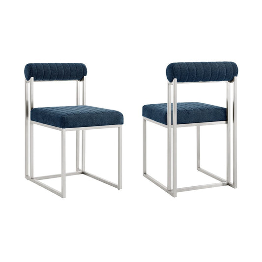 Set of Two Blue And Silver Upholstered Polyester Open Back Dining Side Chairs