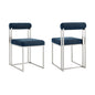 Set of Two Blue And Silver Upholstered Polyester Open Back Dining Side Chairs