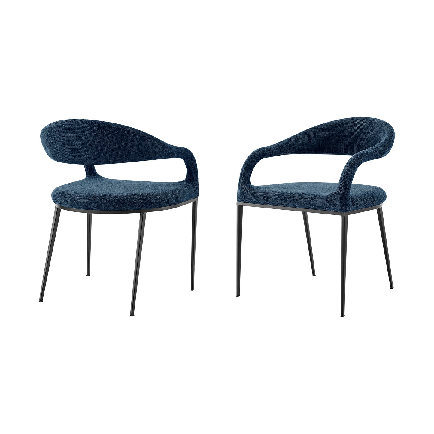 Set of Two Blue And Black Upholstered Polyester Open Back Dining Arm Chairs