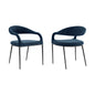 Set of Two Blue And Black Upholstered Polyester Open Back Dining Arm Chairs