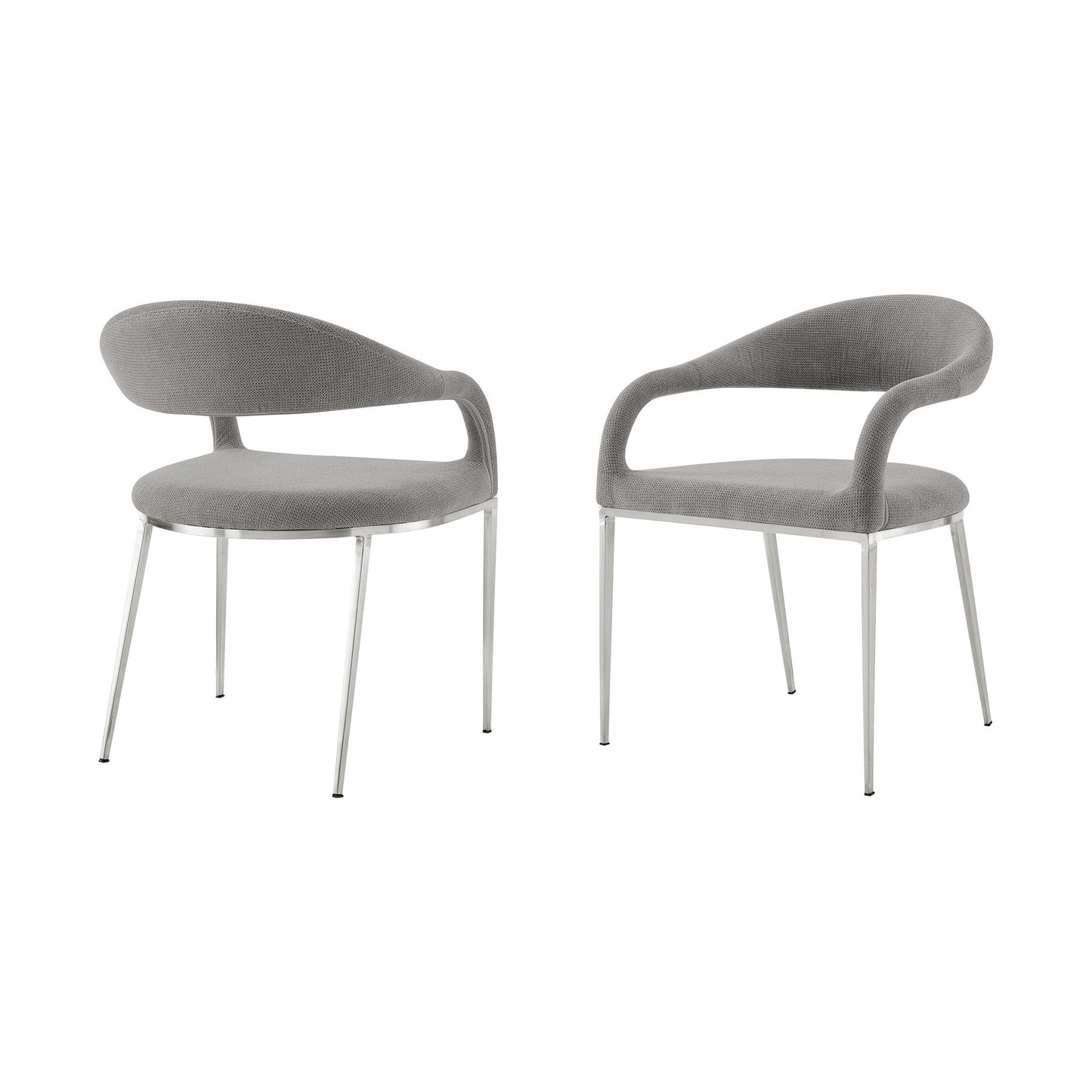 Set of Two Gray And Silver Upholstered Polyester Open Back Dining Arm Chairs