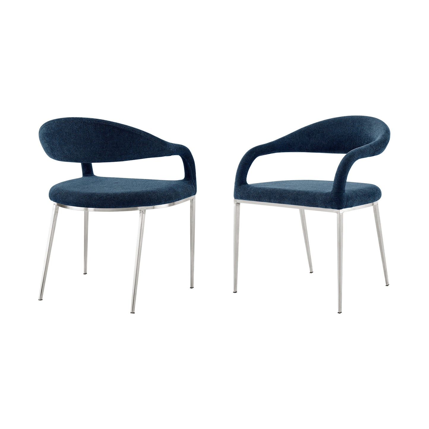 Set of Two Blue And Silver Upholstered Polyester Open Back Dining Arm Chairs