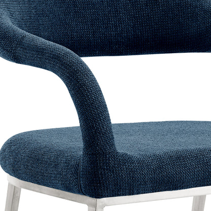 Set of Two Blue And Silver Upholstered Polyester Open Back Dining Arm Chairs