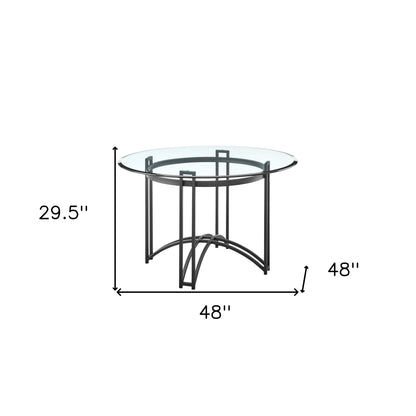 48" Clear And Black Glass And Iron Round Top Dining Table