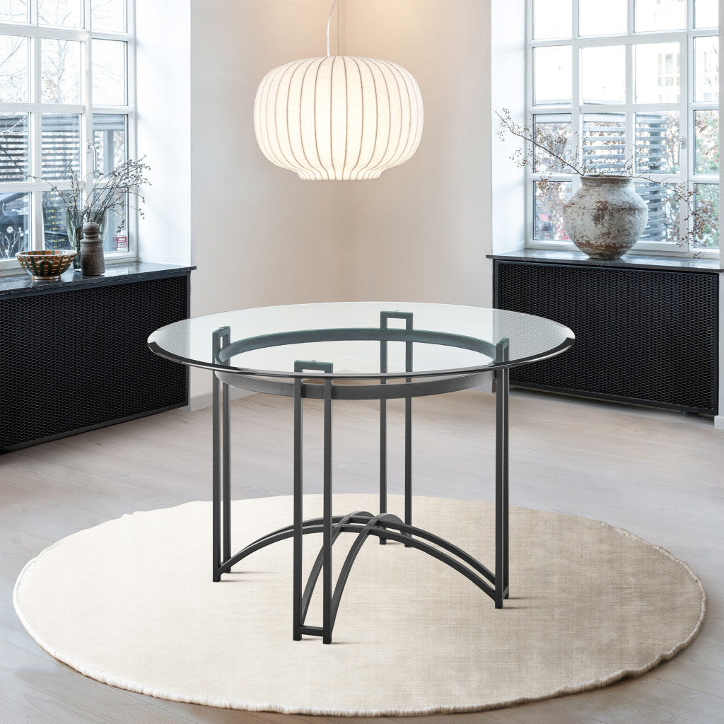 48" Clear And Black Glass And Iron Round Top Dining Table