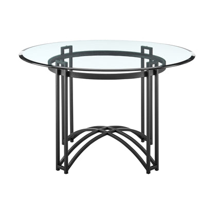 48" Clear And Black Glass And Iron Round Top Dining Table