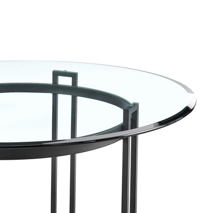 48" Clear And Black Glass And Iron Round Top Dining Table