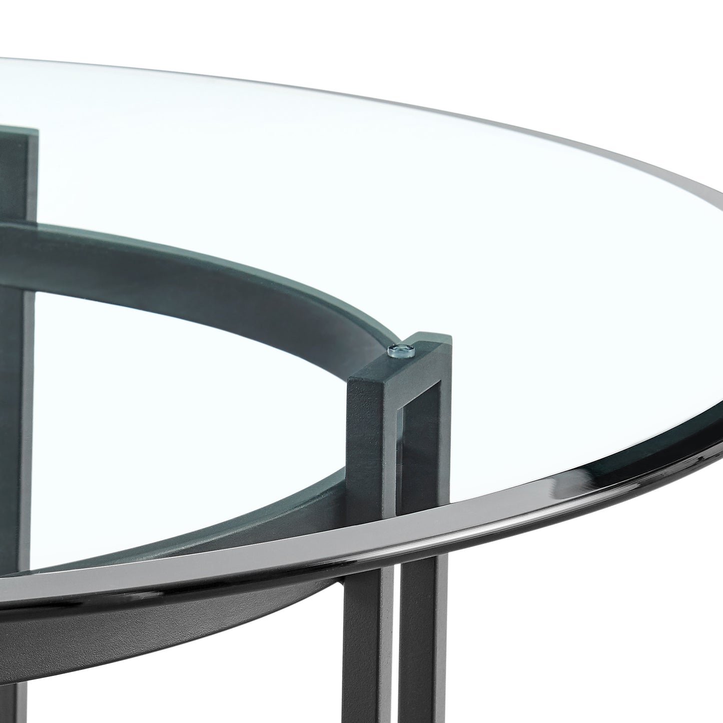 48" Clear And Black Glass And Iron Round Top Dining Table