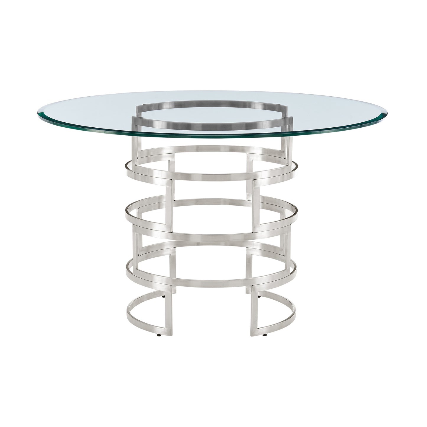 48" Clear And Silver Glass And Stainless Steel Pedestal Base Round Top Dining Table