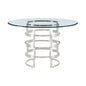 48" Clear And Silver Glass And Stainless Steel Pedestal Base Round Top Dining Table