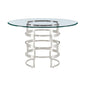 48" Clear And Silver Glass And Stainless Steel Pedestal Base Round Top Dining Table