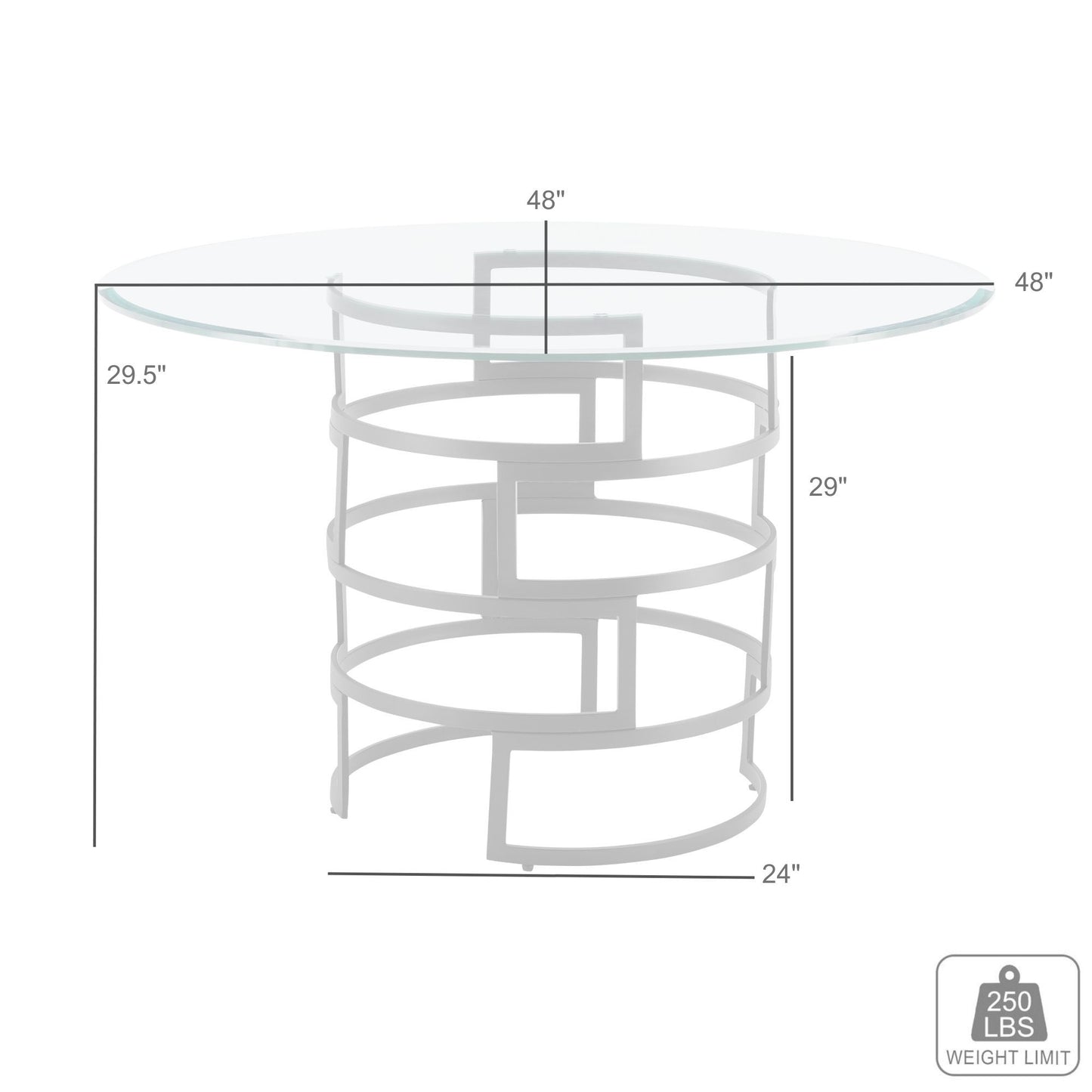 48" Clear And Silver Glass And Stainless Steel Pedestal Base Round Top Dining Table