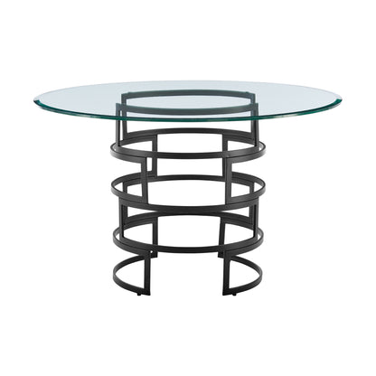 48" Clear And Black Glass And Iron Pedestal Base Round Top Dining Table