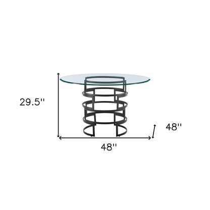 48" Clear And Black Glass And Iron Pedestal Base Round Top Dining Table