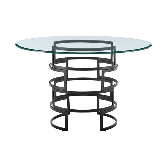 48" Clear And Black Glass And Iron Pedestal Base Round Top Dining Table