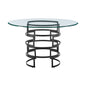 48" Clear And Black Glass And Iron Pedestal Base Round Top Dining Table