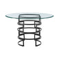 48" Clear And Black Glass And Iron Pedestal Base Round Top Dining Table