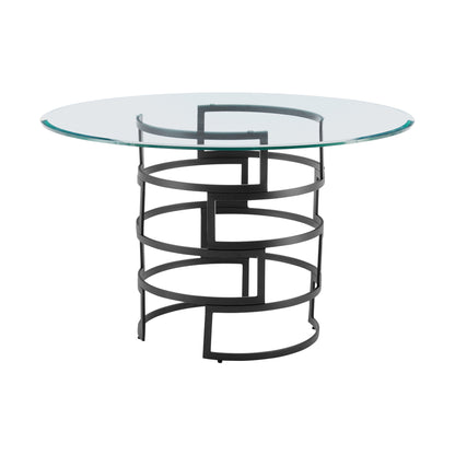 48" Clear And Black Glass And Iron Pedestal Base Round Top Dining Table