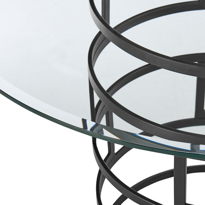 48" Clear And Black Glass And Iron Pedestal Base Round Top Dining Table