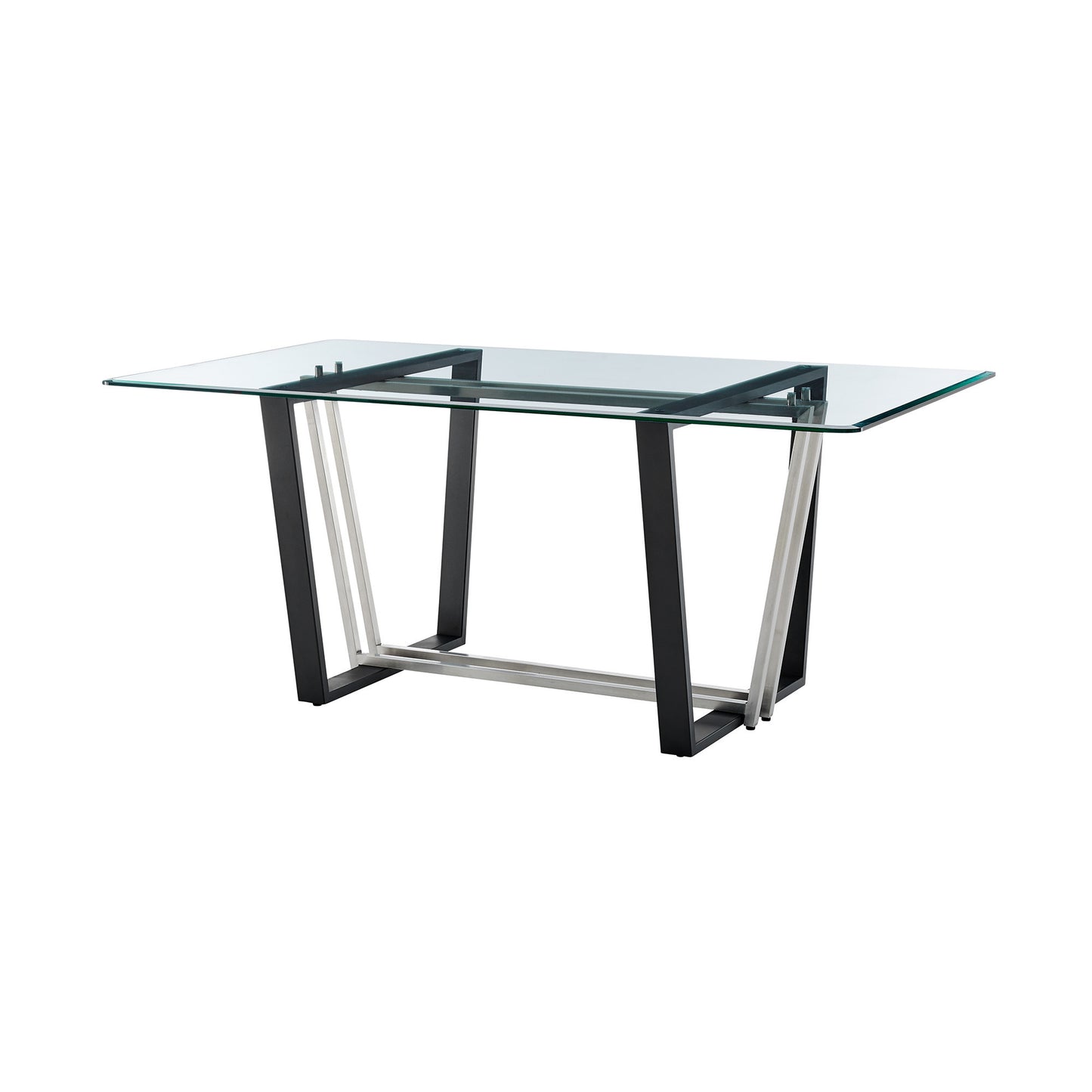 72" Clear And Black Glass And Iron Sled Base Dining Table