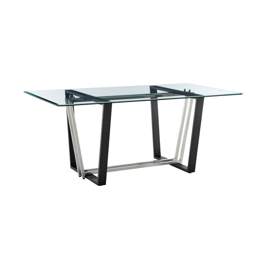 72" Clear And Black Glass And Iron Sled Base Dining Table