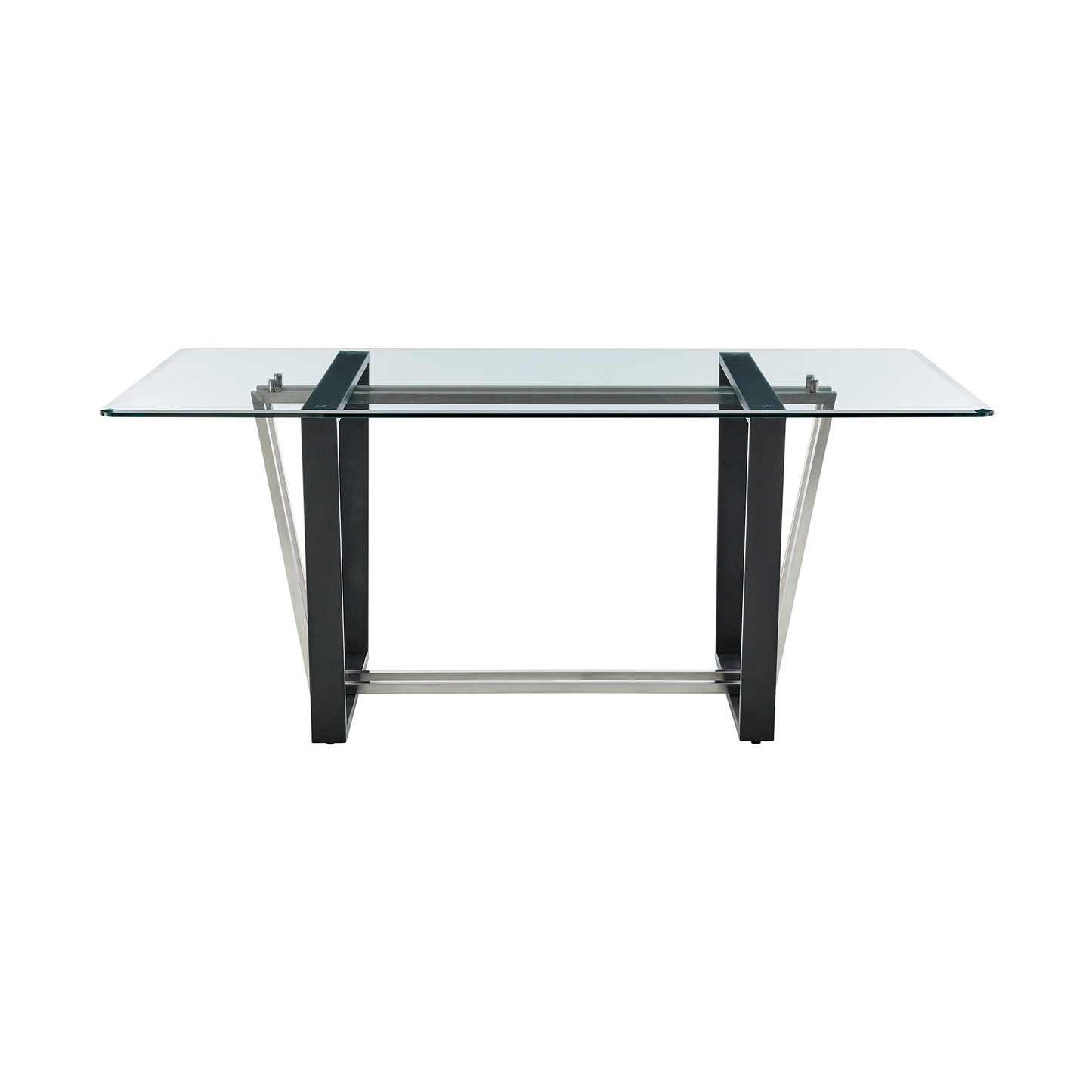 72" Clear And Black Glass And Iron Sled Base Dining Table