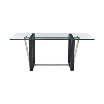 72" Clear And Black Glass And Iron Sled Base Dining Table