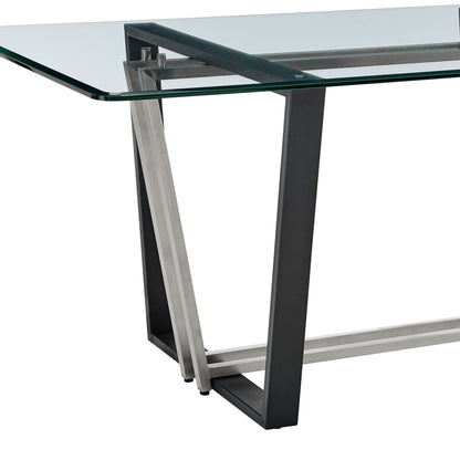 72" Clear And Black Glass And Iron Sled Base Dining Table