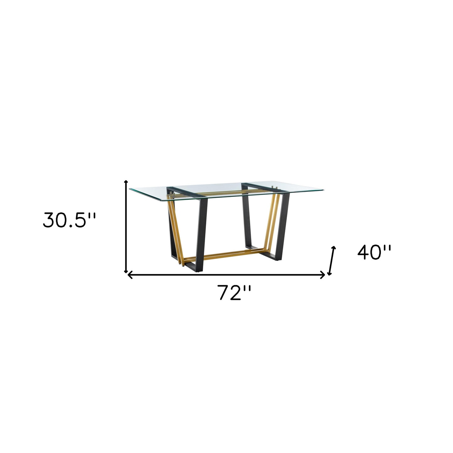 72" Clear And Gold Glass And Iron Sled Base Dining Table