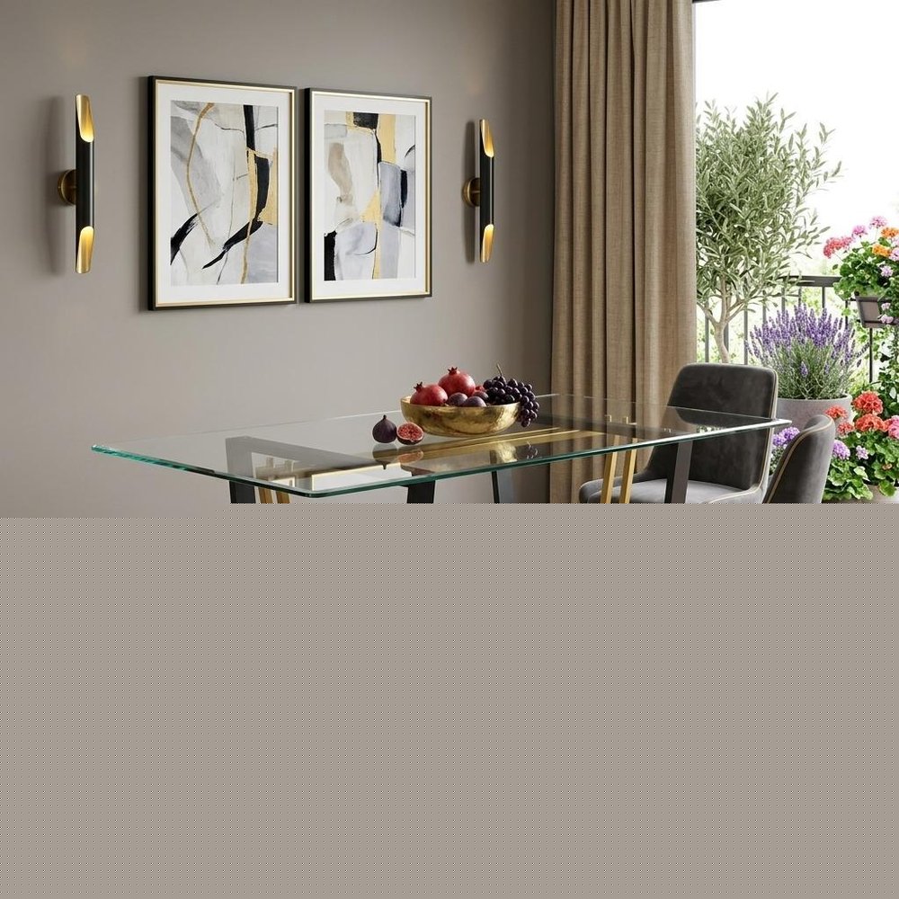 72" Clear And Gold Glass And Iron Sled Base Dining Table