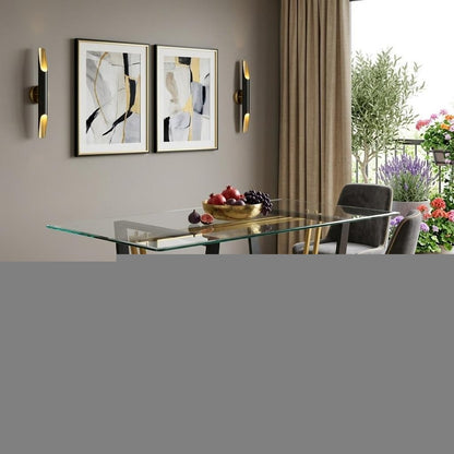 72" Clear And Gold Glass And Iron Sled Base Dining Table