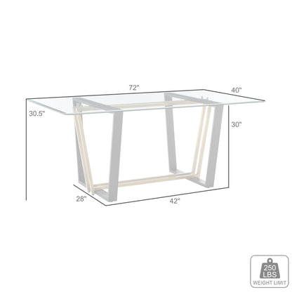 72" Clear And Gold Glass And Iron Sled Base Dining Table